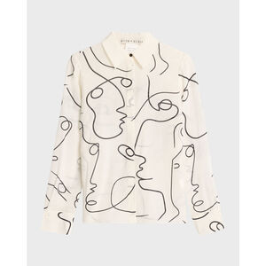 NWT Alice and Olivia a+O Koketit Brady Silk Button Down Blouse White $395 Size S